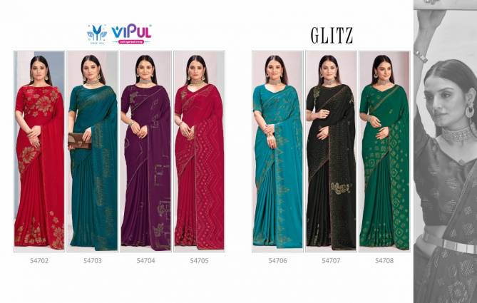 Vipul Glitz Fancy Stylish Party Wear Satin Designer Latest Saree Collection